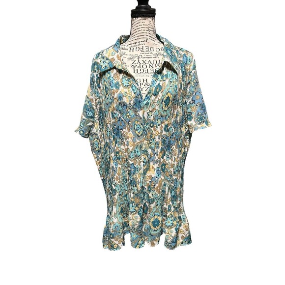 Only Necessities Button Down Flutter Sleeves/Hem Multi Color 2X Whimsical Fairy - Picture 1 of 8